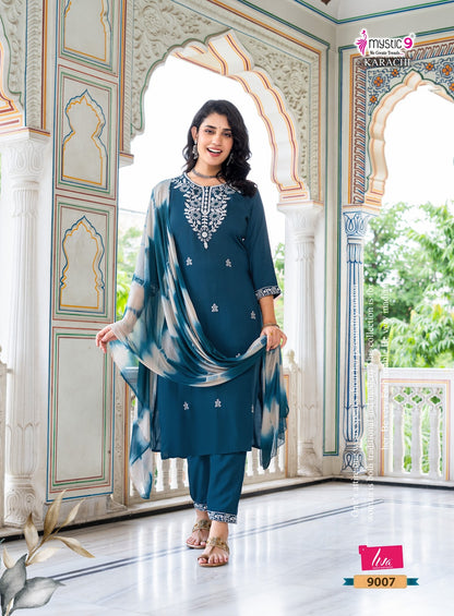 Karachi Vol 9 Mystic 9 Rayon Readymade Pant Style Suits Wholesale Rate