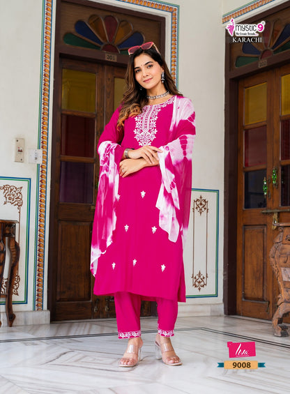Karachi Vol 9 Mystic 9 Rayon Readymade Pant Style Suits Wholesale Rate