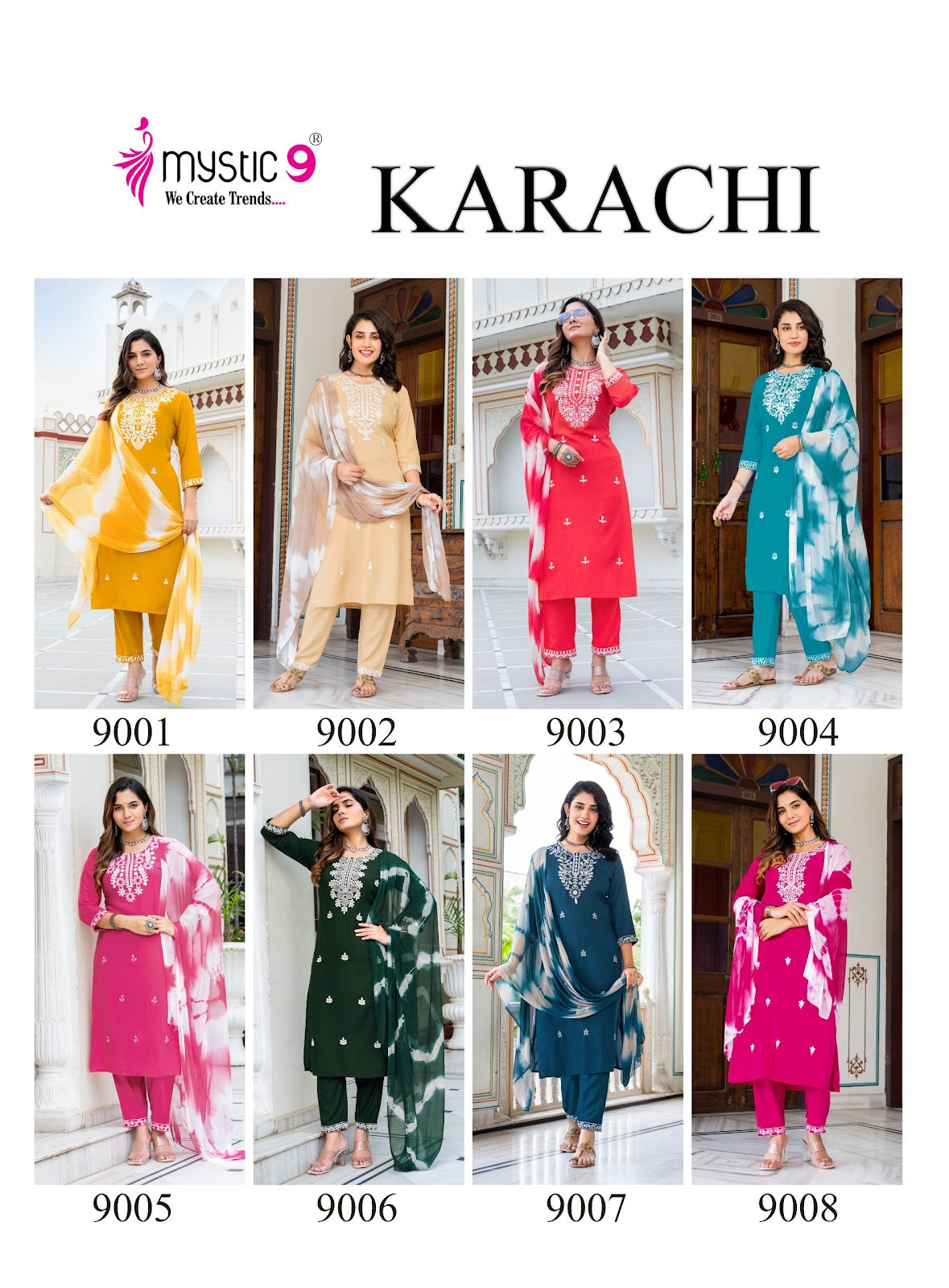 Karachi Vol 9 Mystic 9 Rayon Readymade Pant Style Suits Wholesale Rate