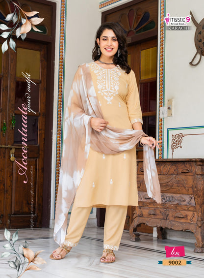 Karachi Vol 9 Mystic 9 Rayon Readymade Pant Style Suits Wholesale Rate