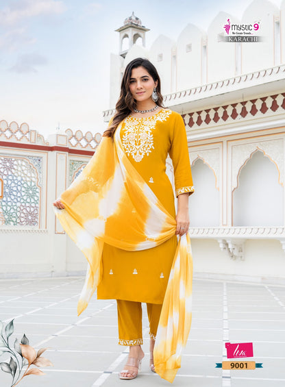 Karachi Vol 9 Mystic 9 Rayon Readymade Pant Style Suits Wholesale Rate