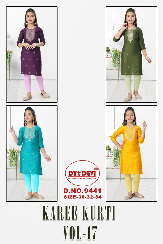 Karee Vol 17 Dn 9441 Dt Devi Gadwal Silk Girls Kurti Wholesaler Gujarat