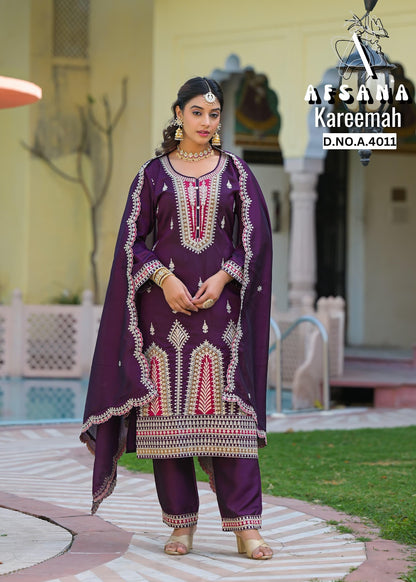 Kareemah Afsana Italian Vichitra Readymade Suits Manufacturer India