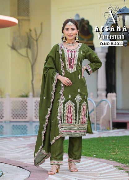 Kareemah Afsana Italian Vichitra Readymade Suits Manufacturer India