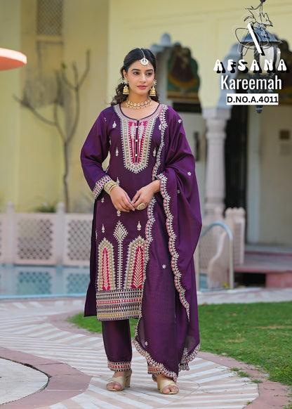 Kareemah Afsana Italian Vichitra Readymade Suits Manufacturer India