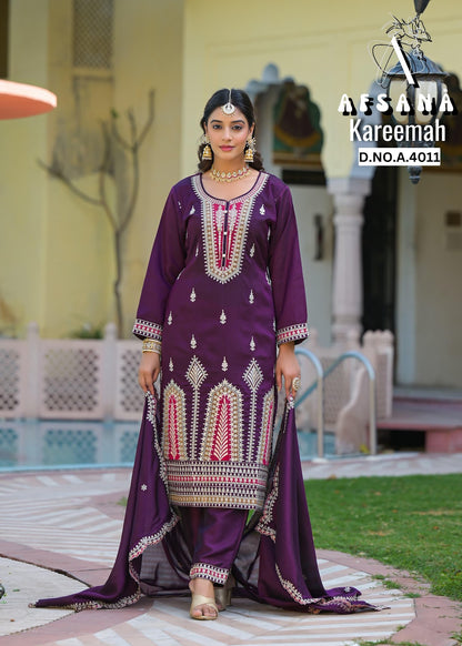 Kareemah Afsana Italian Vichitra Readymade Suits Manufacturer India