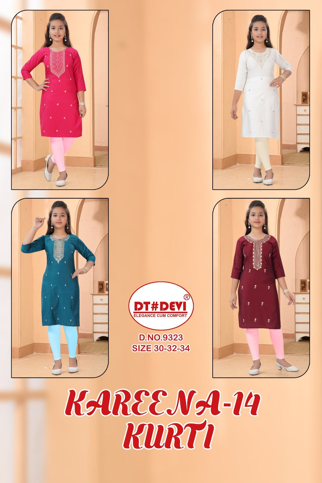 Kareena-14 Dn 9323 Dt Devi Gadwal Silk Girls Kurti Supplier India