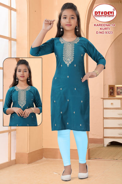 Kareena-14 Dn 9323 Dt Devi Gadwal Silk Girls Kurti Supplier India