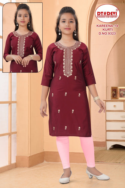 Kareena-14 Dn 9323 Dt Devi Gadwal Silk Girls Kurti Supplier India