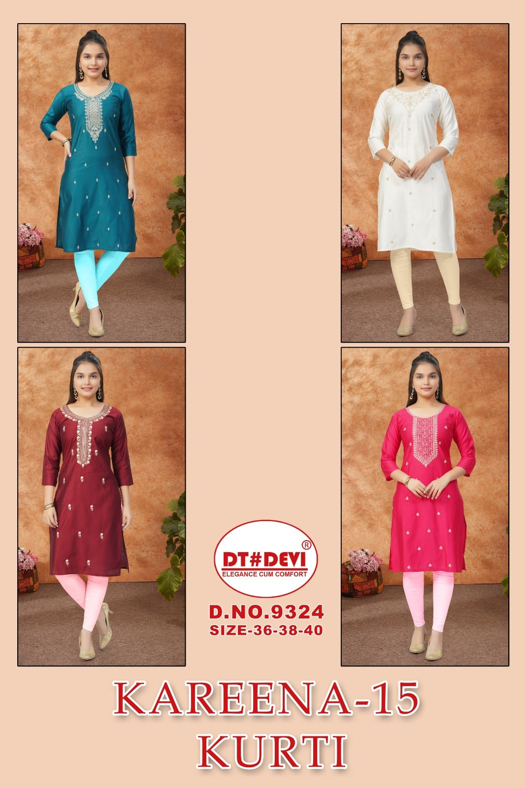Kareena-15 Dn 9324 Dt Devi Gadwal Silk Girls Kurti Exporter India