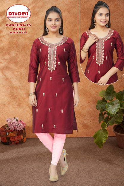 Kareena-15 Dn 9324 Dt Devi Gadwal Silk Girls Kurti Exporter India