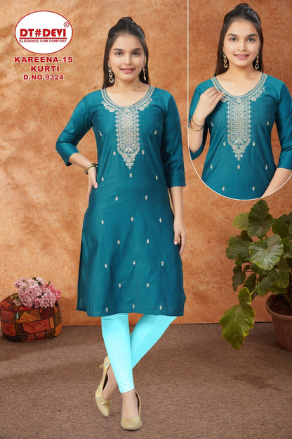 Kareena-15 Dn 9324 Dt Devi Gadwal Silk Girls Kurti Exporter India