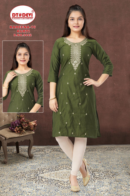 Kareena-16 Dn 9442 Dt Devi Gadwal Silk Girls Kurti Wholesale Price