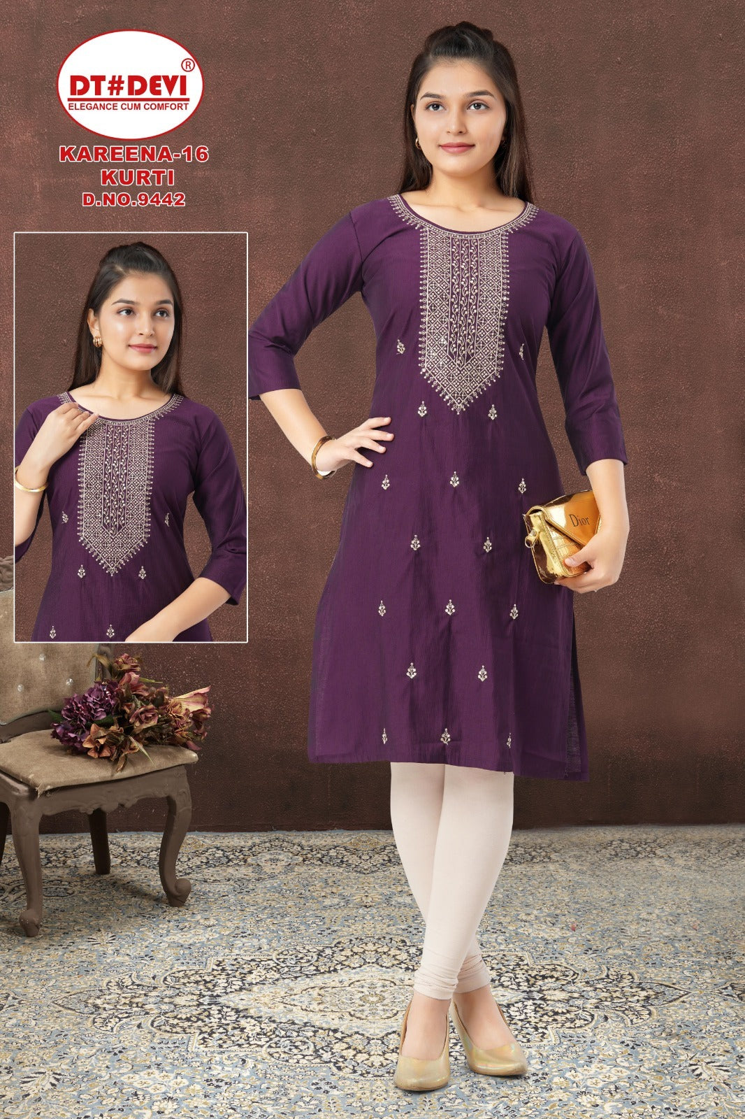 Kareena-16 Dn 9442 Dt Devi Gadwal Silk Girls Kurti Wholesale Price