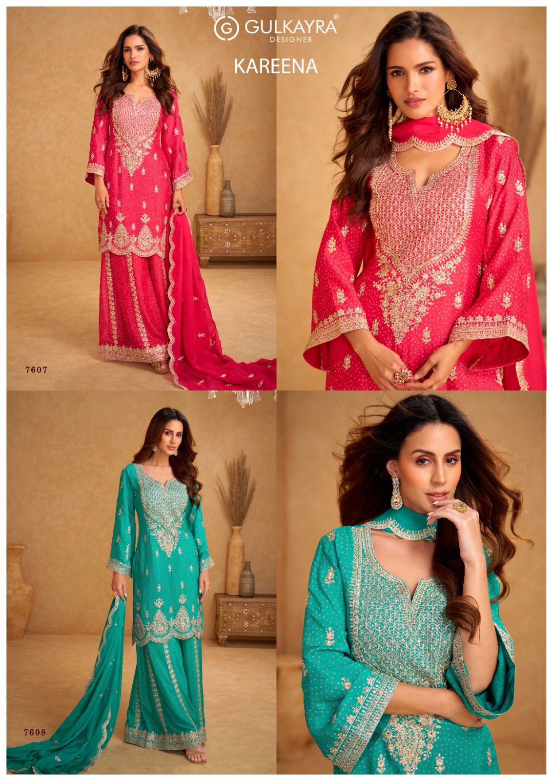 Kareena Gulkayra Designer Chinnon Readymade Plazzo Style Suits Manufacturer Gujarat