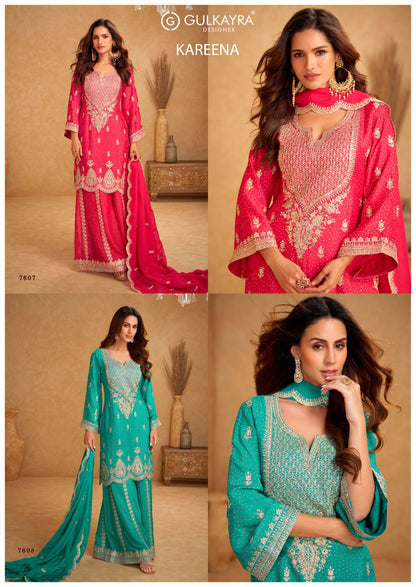 Kareena Gulkayra Designer Chinnon Readymade Plazzo Style Suits Manufacturer Gujarat