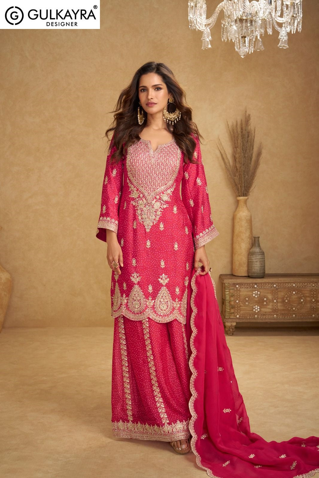 Kareena Gulkayra Designer Chinnon Readymade Plazzo Style Suits Manufacturer Gujarat