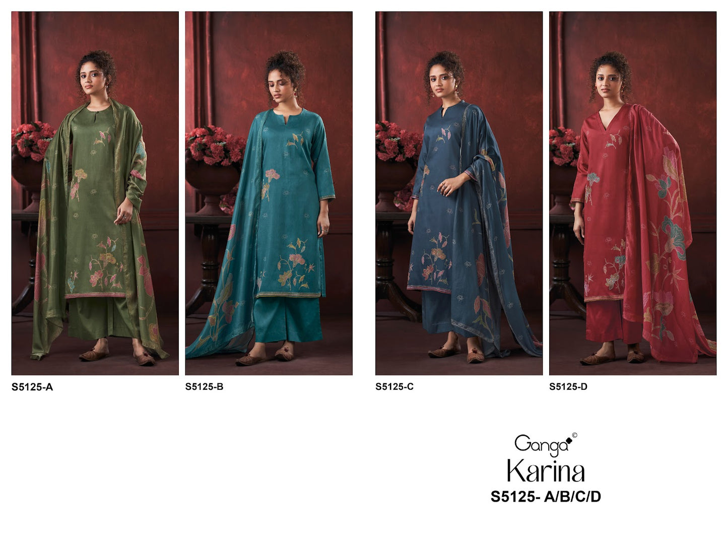 Karina S5125 Ganga Cotton Satin Plazzo Style Suits Wholesaler Ahmedabad