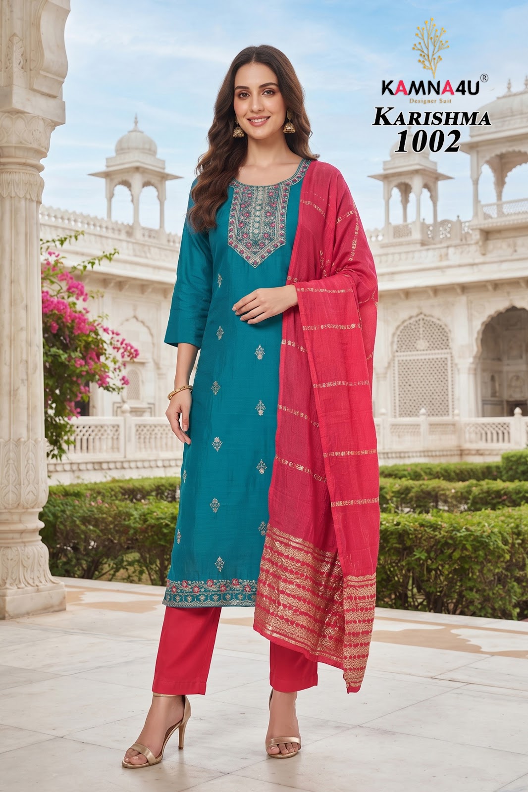 Karishma Kamna4U Chanderi Readymade Pant Style Suits Wholesale Price