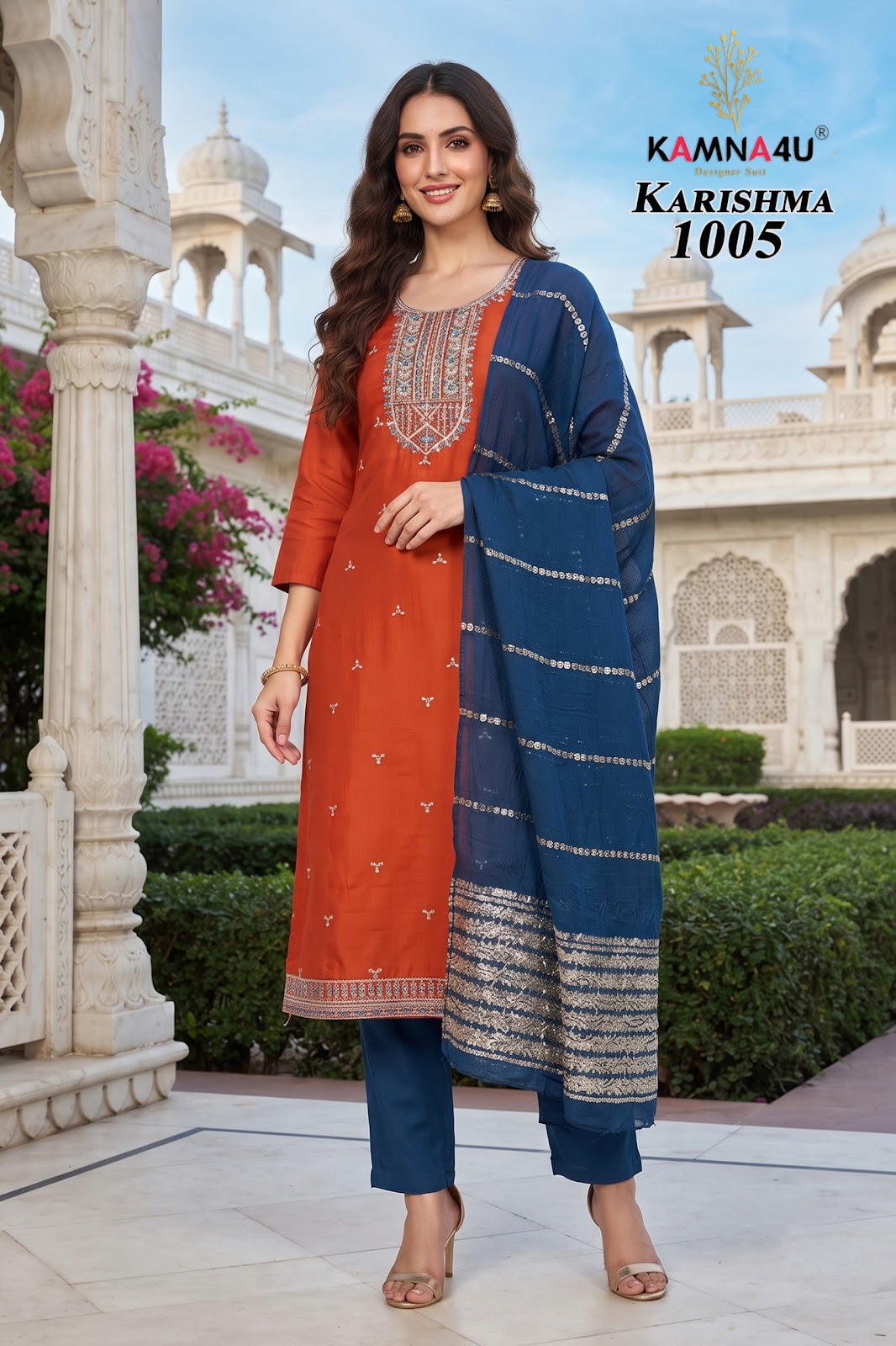 Karishma Kamna4U Chanderi Readymade Pant Style Suits Wholesale Price