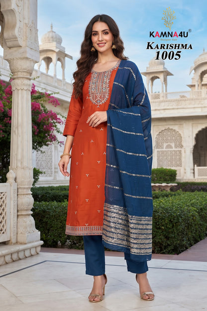 Karishma Kamna4U Chanderi Readymade Pant Style Suits Wholesale Price
