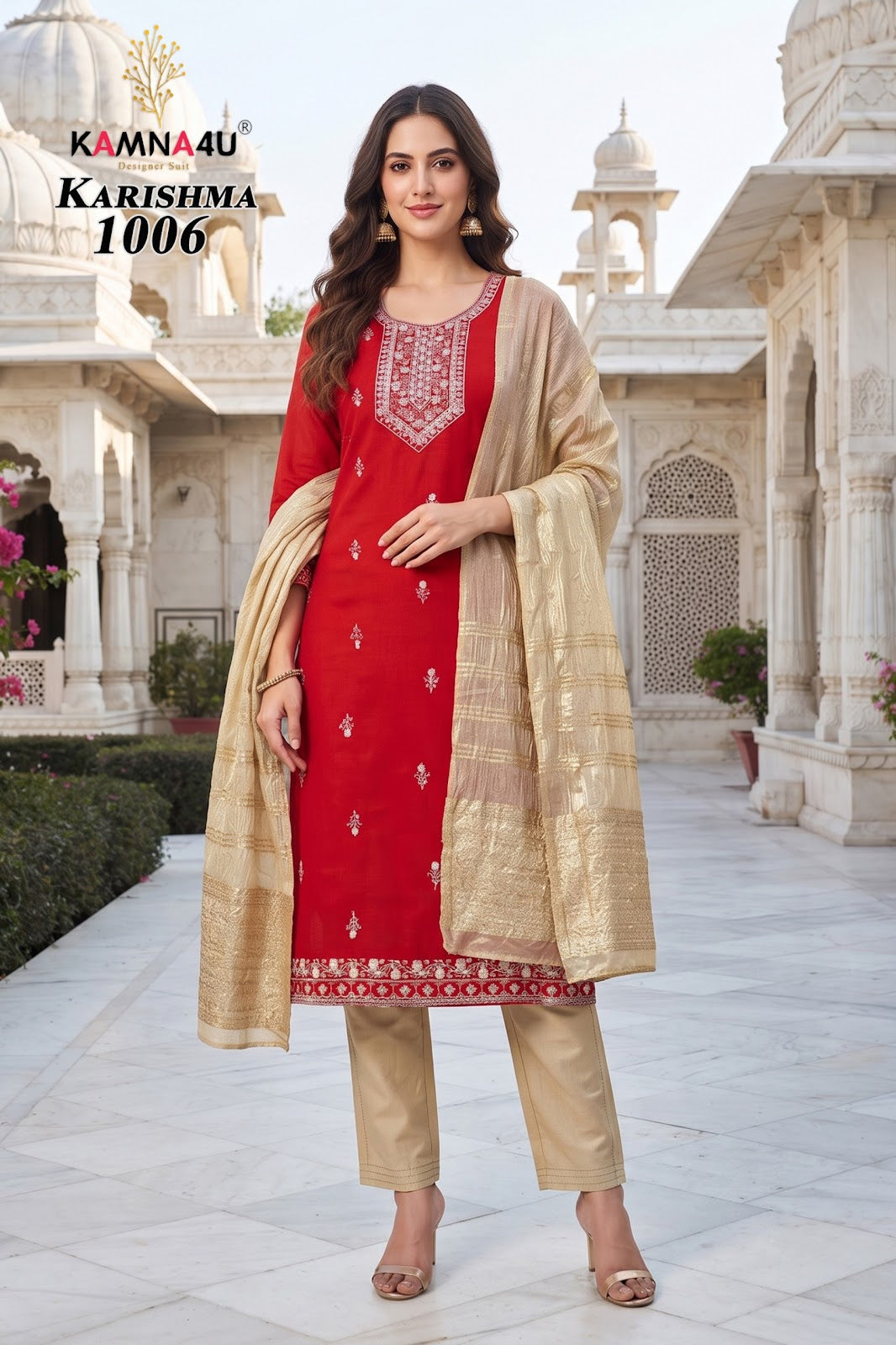 Karishma Kamna4U Chanderi Readymade Pant Style Suits Wholesale Price