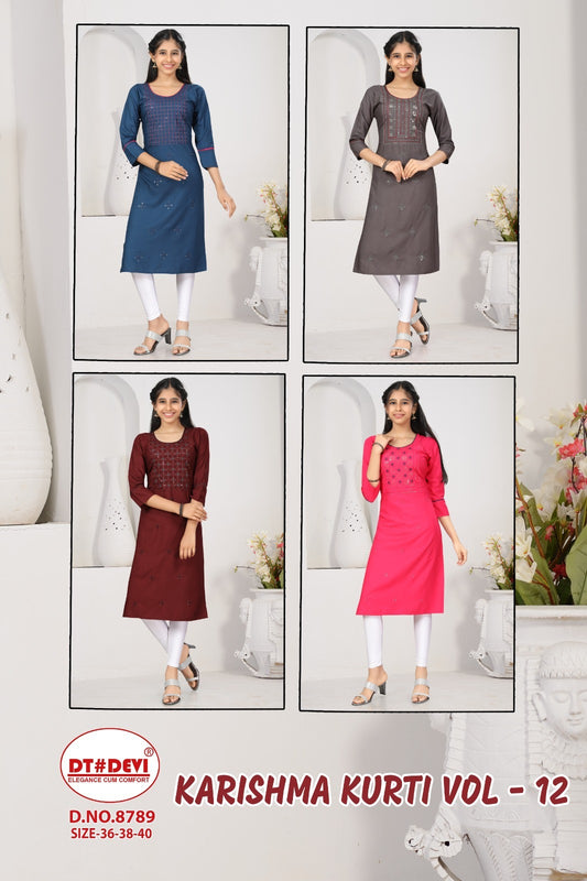 Karishma Vol 12 8789 Dt Devi Rayon 22Kg Knee Length Kurtis Manufacturer Gujarat