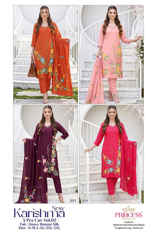 Karishma Vol 2 Princess Creation Roman Silk Readymade Pant Style Suits Wholesale Rate