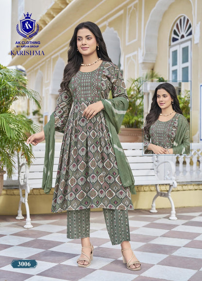 Karishma Vol 3 Ak Clothing Rayon Readymade Pant Style Suits Wholesaler Ahmedabad