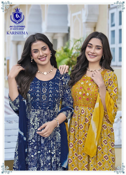 Karishma Vol 3 Ak Clothing Rayon Readymade Pant Style Suits Wholesaler Ahmedabad
