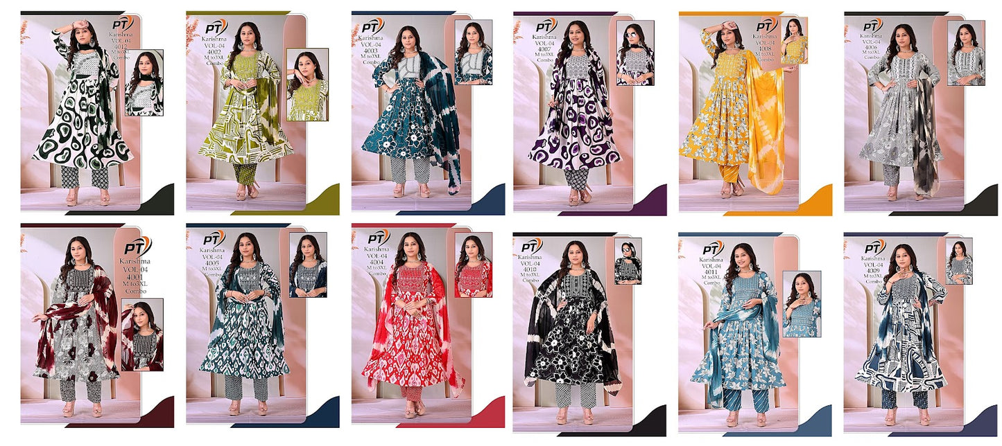 Karishma Vol 4 Pt Rayon 14Kg Readymade Anarkali Suits Exporter Gujarat