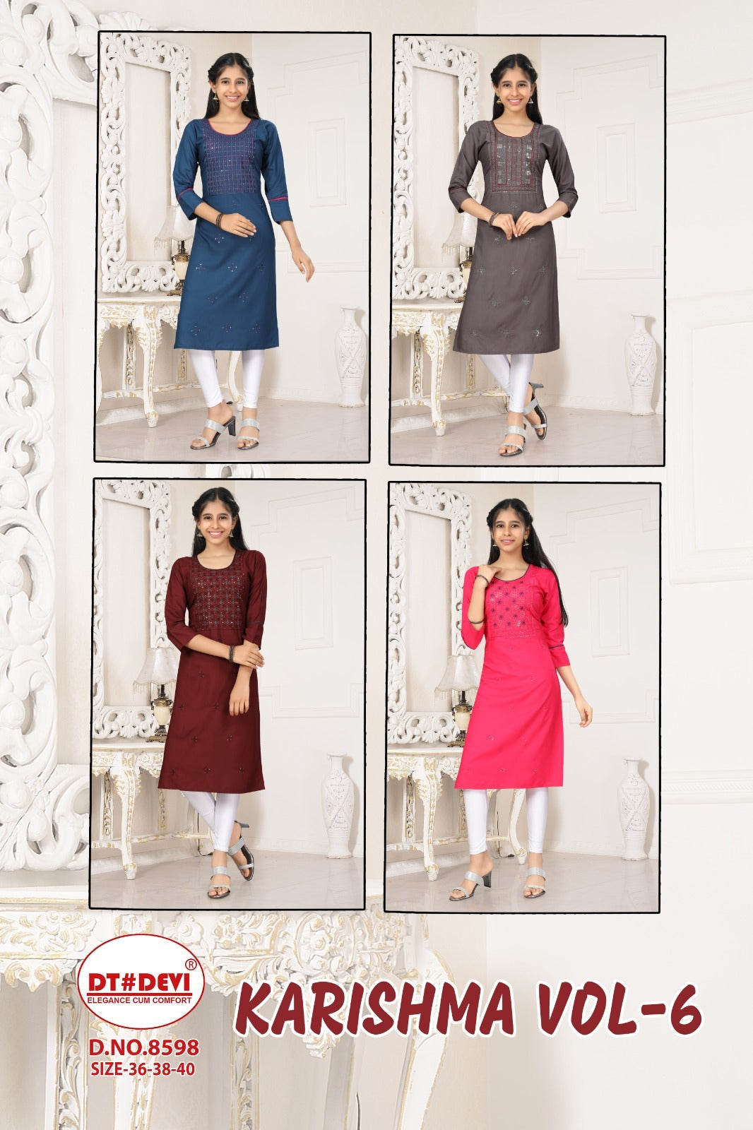 Karishma Vol 6-8598 Dt Devi Rayon 22Kg Knee Length Kurtis Manufacturer Gujarat