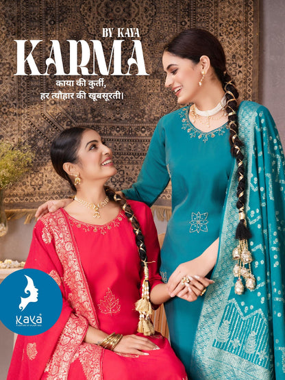 Karma Kaya Roman Silk Readymade Pant Style Suits Exporter India