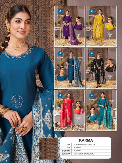 Karma Kaya Roman Silk Readymade Pant Style Suits Exporter India
