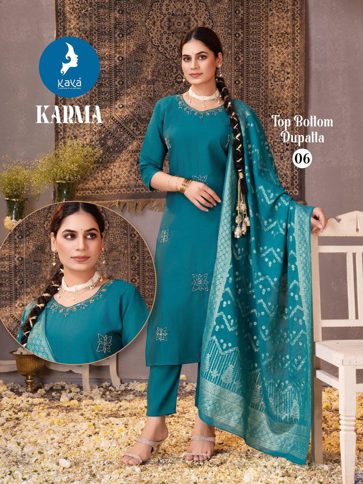 Karma Kaya Roman Silk Readymade Pant Style Suits Exporter India