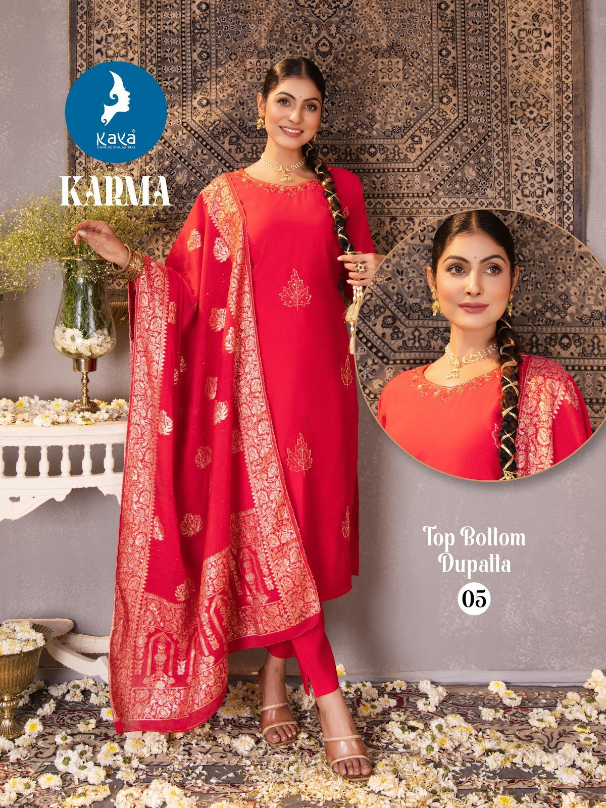 Karma Kaya Roman Silk Readymade Pant Style Suits Exporter India