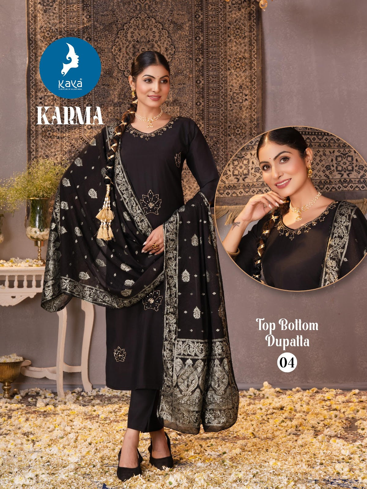 Karma Kaya Roman Silk Readymade Pant Style Suits Exporter India