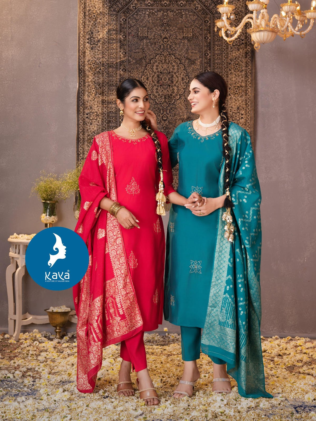 Karma Kaya Roman Silk Readymade Pant Style Suits Exporter India