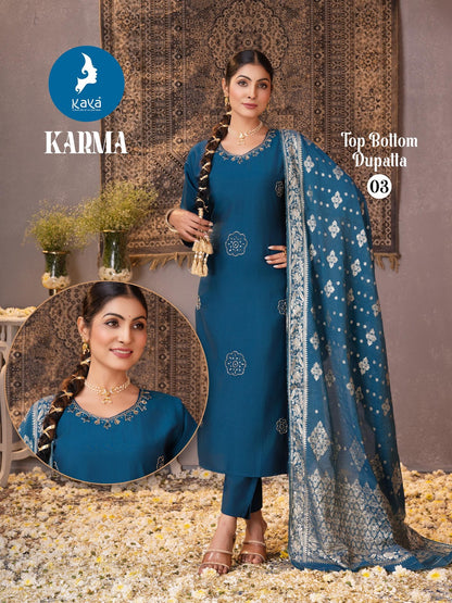 Karma Kaya Roman Silk Readymade Pant Style Suits Exporter India