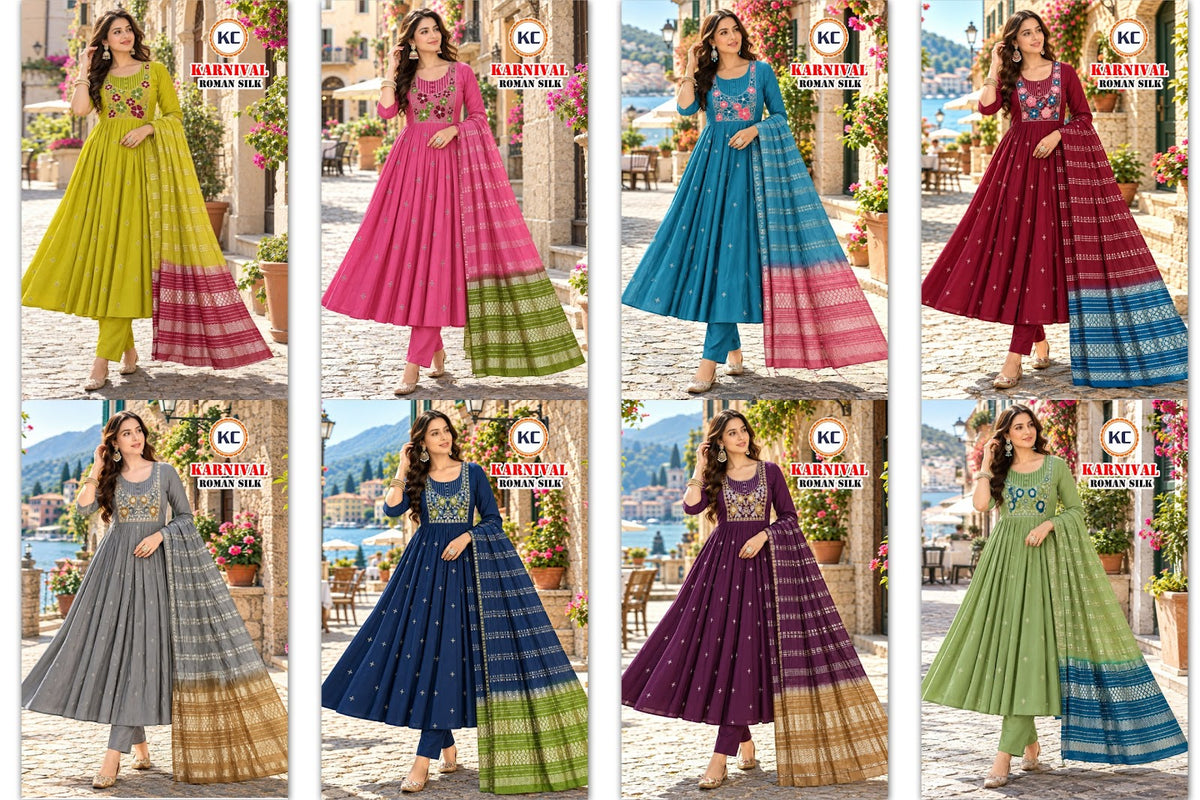 Karnival Kc Roman Silk Readymade Anarkali Suits Wholesale Price