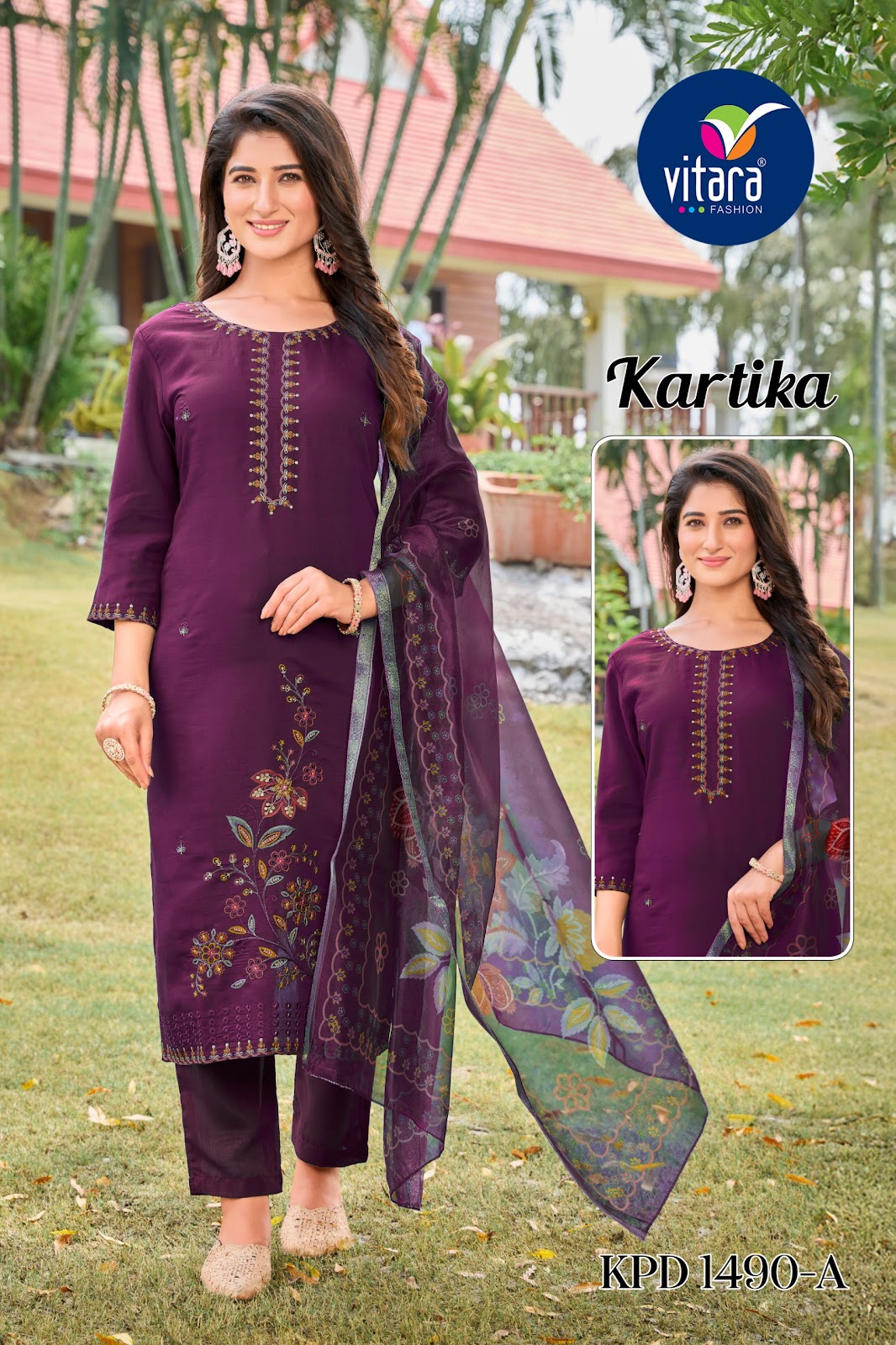 Kartika Vitara Roman Silk Readymade Pant Style Suits Manufacturer India