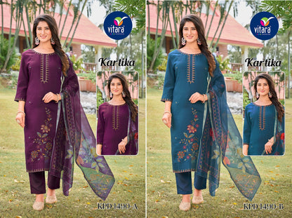 Kartika Vitara Roman Silk Readymade Pant Style Suits Manufacturer India