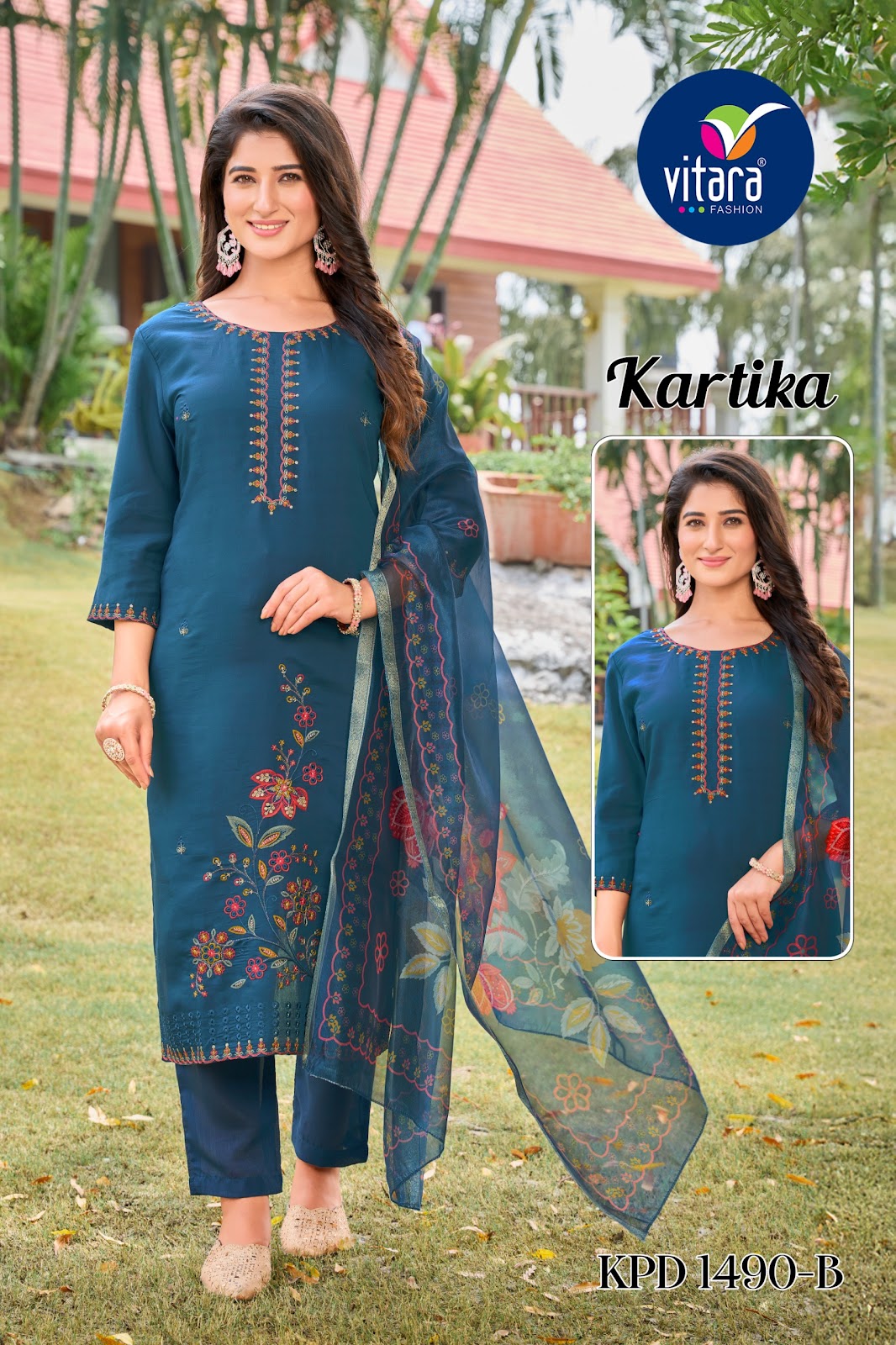 Kartika Vitara Roman Silk Readymade Pant Style Suits Manufacturer India