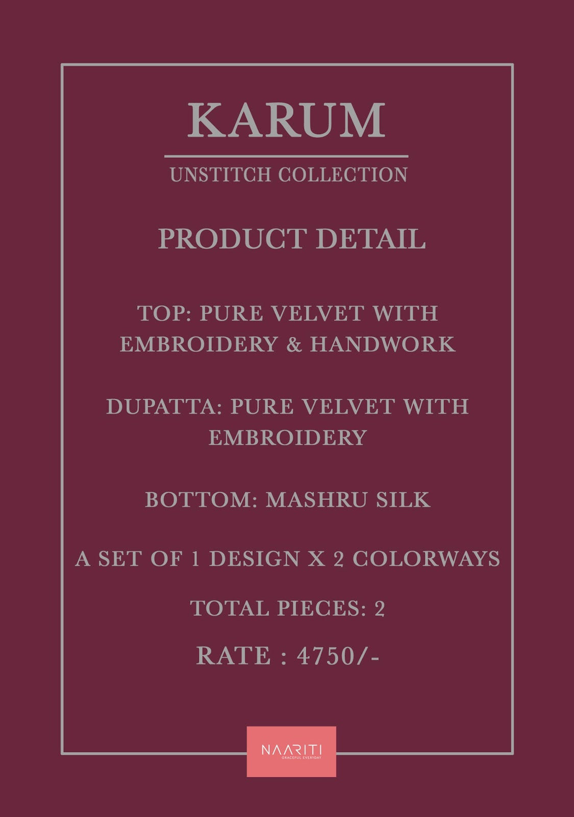 Karum Naariti Velvet Suits Wholesale