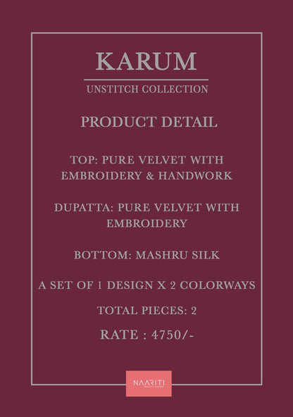 Karum Naariti Velvet Suits Wholesale