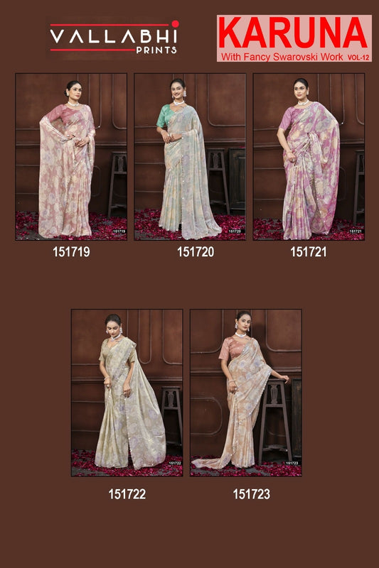 Karuna Vol 12 Vallabhi Prints Chiffon Sarees Wholesaler Gujarat