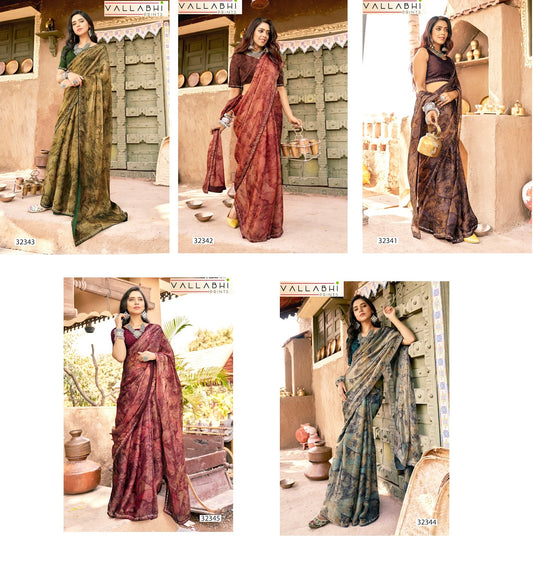 Karuna Vol 3 Vallabhi Prints Chiffon Sarees Wholesale Rate