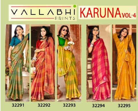 Karuna Vol 4 Vallabhi Prints Chiffon Sarees Wholesaler