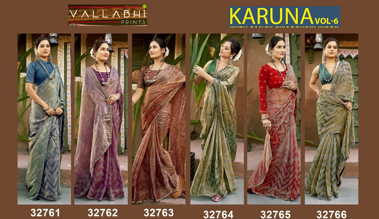 Karuna Vol 6 Vallabhi Prints Chiffon Sarees Supplier Ahmedabad