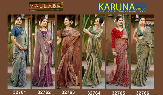 Karuna Vol 6 Vallabhi Prints Chiffon Sarees Supplier Ahmedabad